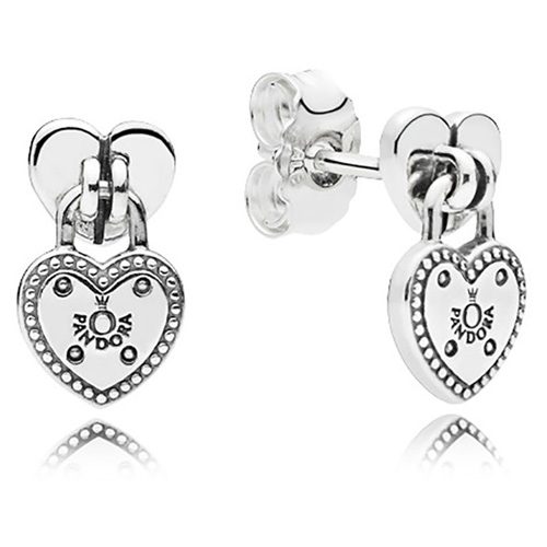 Pandora Sterling Silver Love Locks Heart Dangle Earrings Retired, very rare! Carousel 1