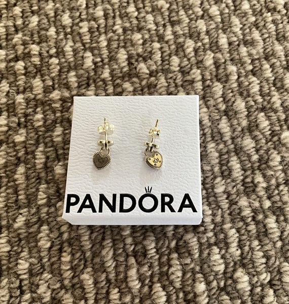 Pandora Sterling Silver Love Locks Heart Dangle Earrings Retired, very rare! Carousel 2