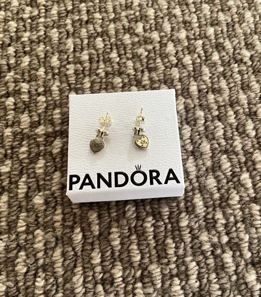 Pandora Sterling Silver Love Locks Heart Dangle Earrings Retired, very rare! Carousel 8