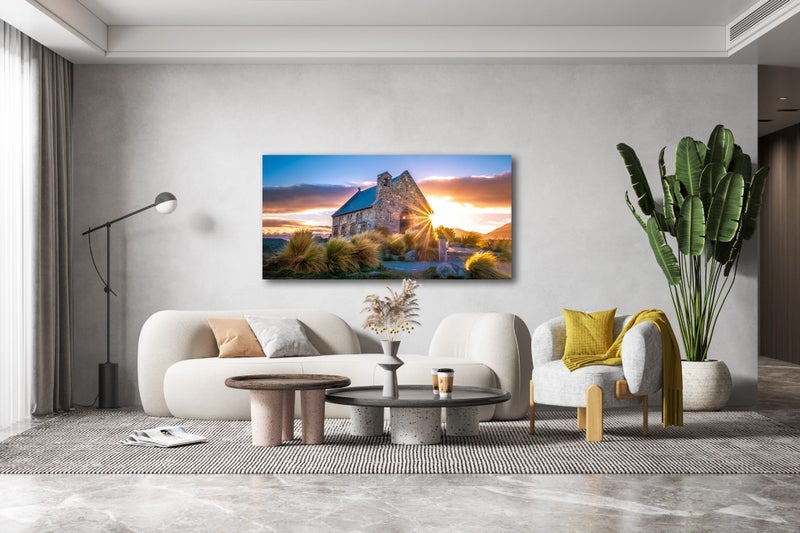 Rokit Wall Art. Church of Good Shepherd Sunrise Tekapo. large Canvas 60x120 Carousel 1