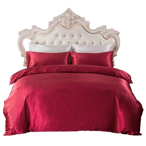 Queen Quilt Cover Silk Satin Bedding Set-Wine Red Carousel 7