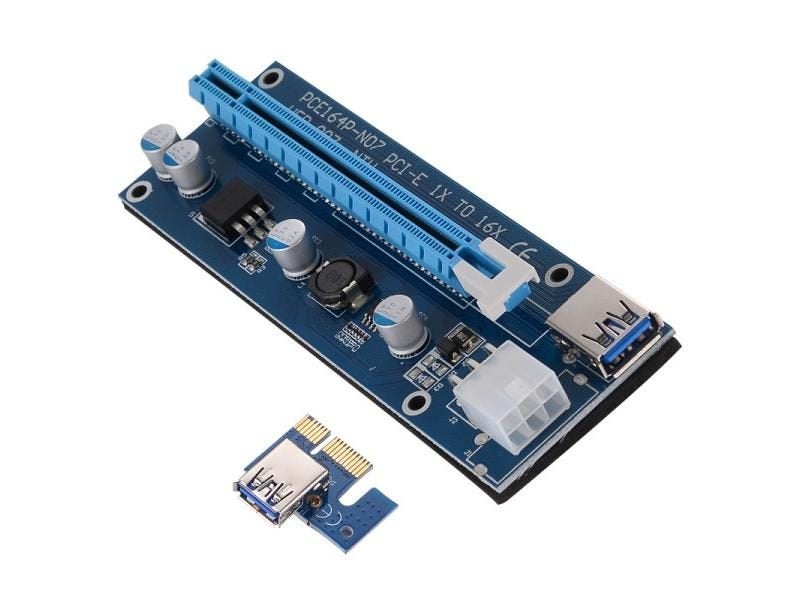 VER 007 PCIe 1x To 16x Riser Card USB 3.0 Cable SATA To 6Pin IDE Molex For BTC Carousel 1