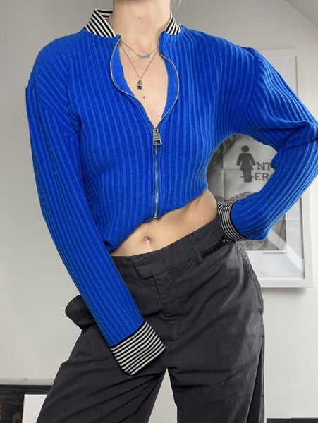 JW Anderson Cobalt Blue Asymmetrical Ribbed Cardigan Carousel 2