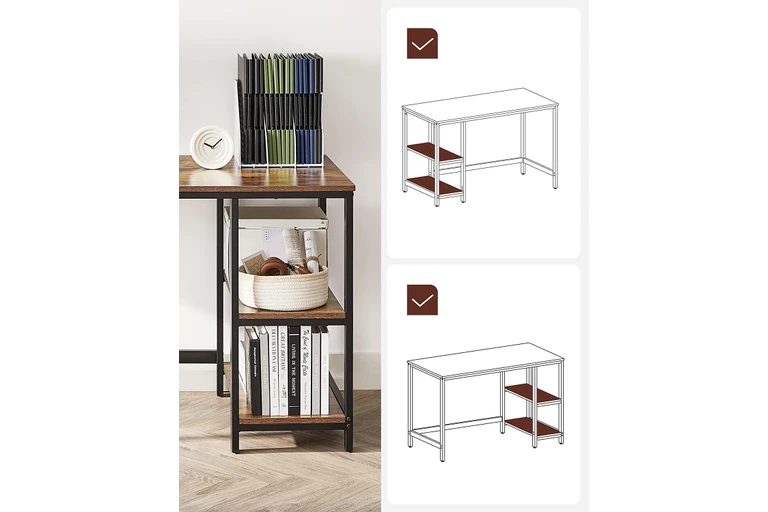 Vasagle 55" Computer Desk with 2 shelves - Rustic Brown Carousel 9