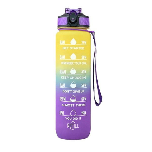 1L Water Bottle Motivational Drink Flask with Time Markings Sport Gym-Purple Carousel 1