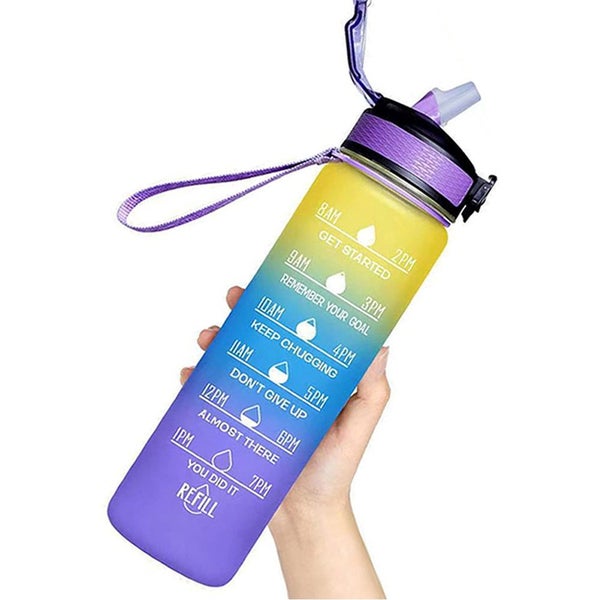 1L Water Bottle Motivational Drink Flask with Time Markings Sport Gym-Purple Carousel 2