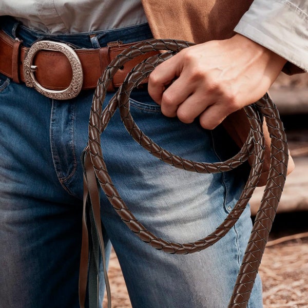 BROWN WHIP Faux Leather Costume Party 180cm Riding Cowboy Fancy Dress Carousel 2