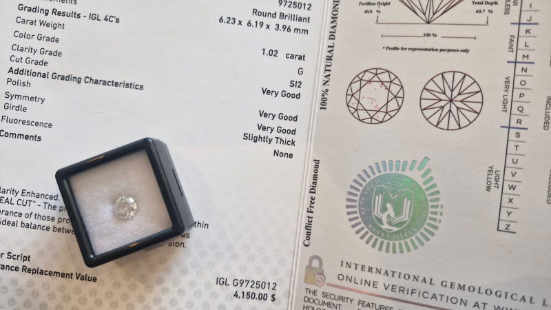 $1 RES * Valuation $6,899.00 * 1.02ct Round Large White Diamond Loose IGL CERT Carousel 1