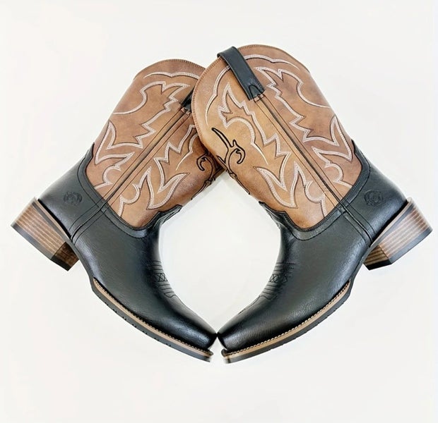 SALE Mens Size 12 Western Vintage Cowboy vegan Leather Outback Boots Slip On Carousel 2