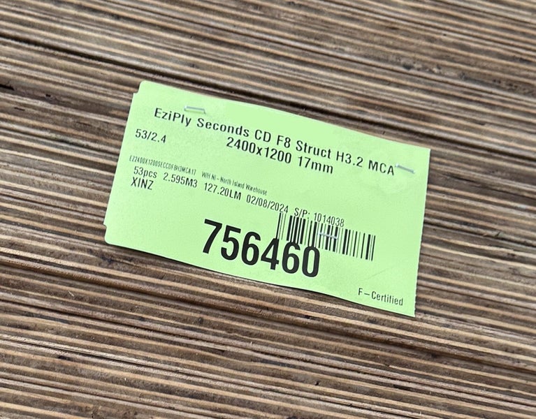 STRUCTURAL PLY, CD GRADE, F8, 2400 x 1200 x 17mm, H3.2, SECONDS - 53 SHEETS64294207092354114