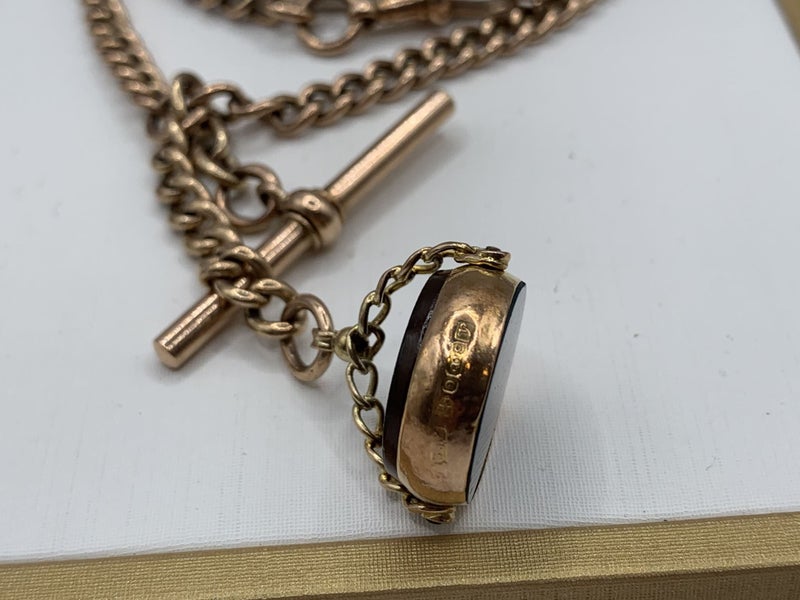 "SWEET GIFT" Antique 9ct Rose Gold Fob Chain T-Bar & Swivel *TIMELESS* Carousel 9