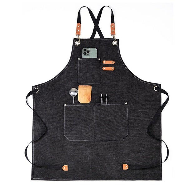 Cotton Apron with Pockets for Kitchen Cooking Baking Black Carousel 2