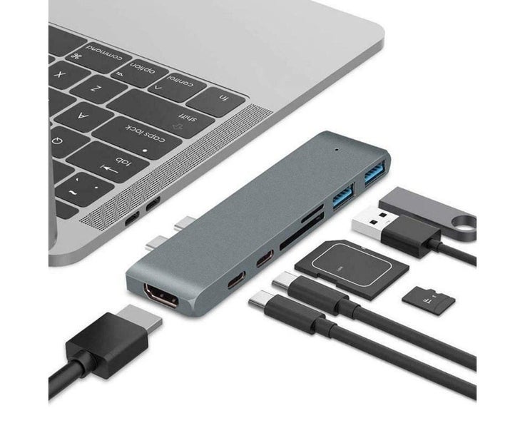 Vibe Geeks 7-in-1 Multi-function Dual-head Type-C Hub Docking Station - Grey Carousel 1