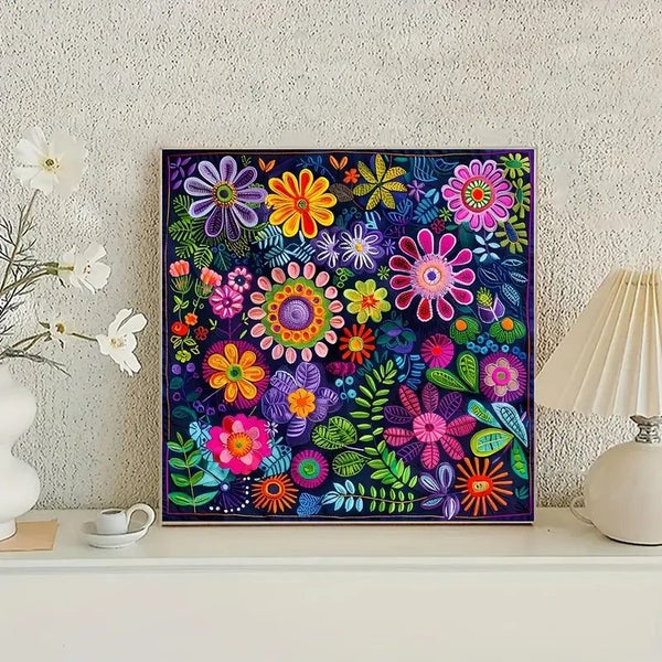 Vibrant Flower Diamond Art Kit 40x40cm - Full Drill Canvas Carousel 1
