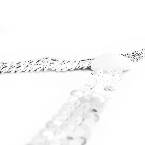 SEQUIN SUSPENDERS Unisex Adjustable Braces Clip On Elastic Y-Back - White Carousel 3
