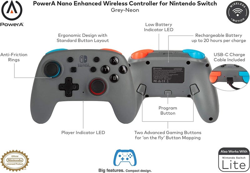 Controller PowerA Nintendo Nano Switch Wireless Motion Controls Mappable Buttons63617460707585114