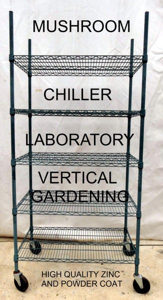 SHELVES METAL GALVANISED HOT DIP W WHEEL - MUSHROOM GROWING, CHILLER, GARDEN Carousel 1