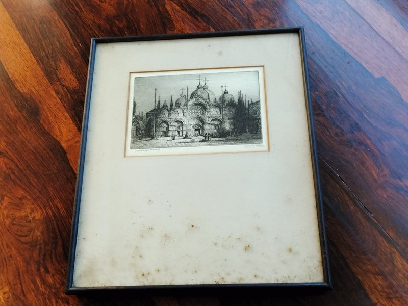 Antique "Venice, St Marks" Etching(af) by J Alphege Brewer(1881-1946) Carousel 1