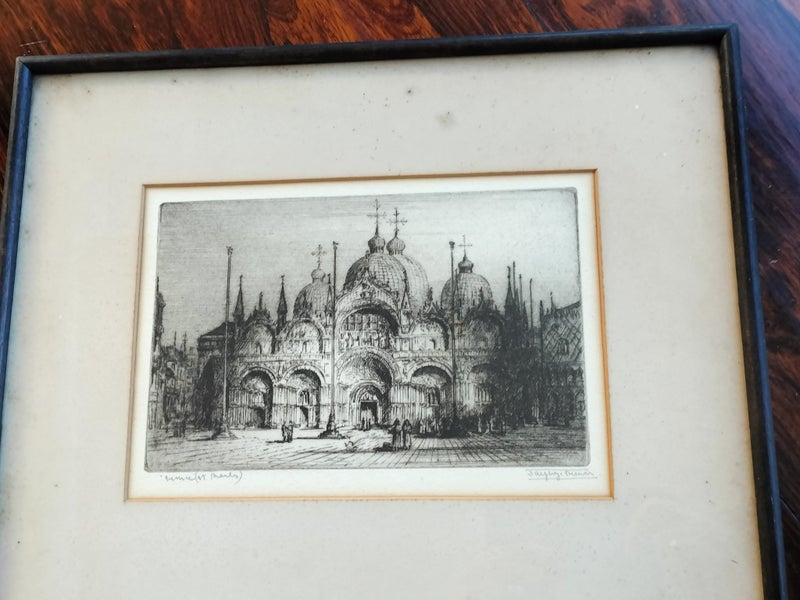 Antique "Venice, St Marks" Etching(af) by J Alphege Brewer(1881-1946) Carousel 2