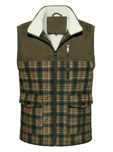 SALE Mens Sz XL or NZ 42 Outdoor Feece Lined Country Design Vest Plaid Zip63617143779330112