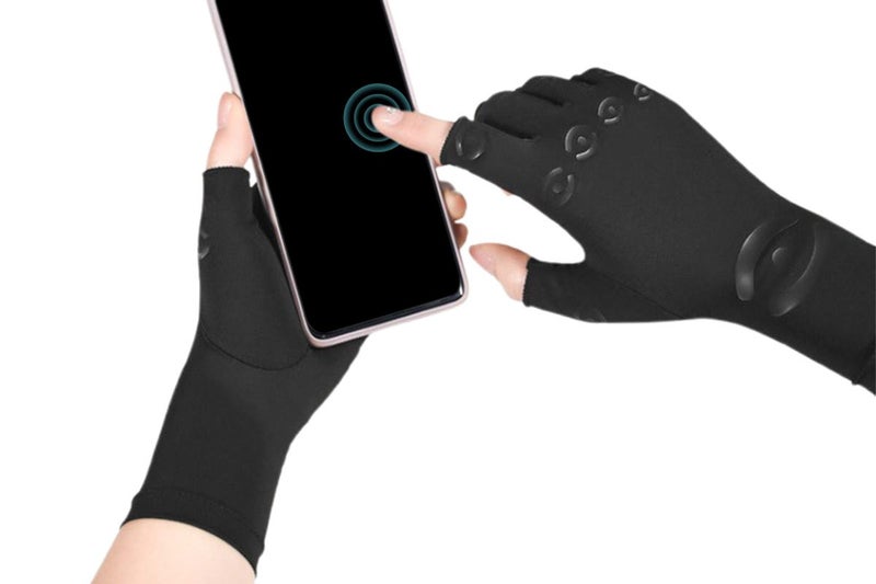 Half Finger Compression Gloves Carpal Tunnel Relief Joint Support for Typing-BLK Carousel 1