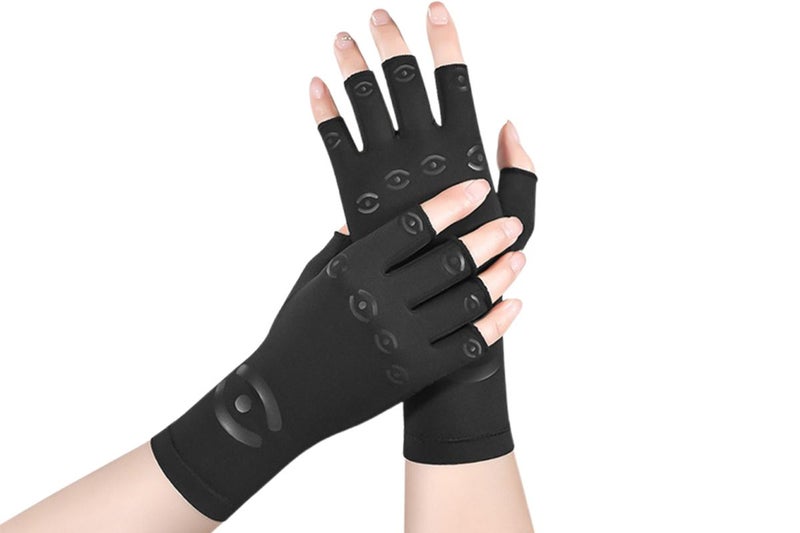 Half Finger Compression Gloves Carpal Tunnel Relief Joint Support for Typing-BLK Carousel 2