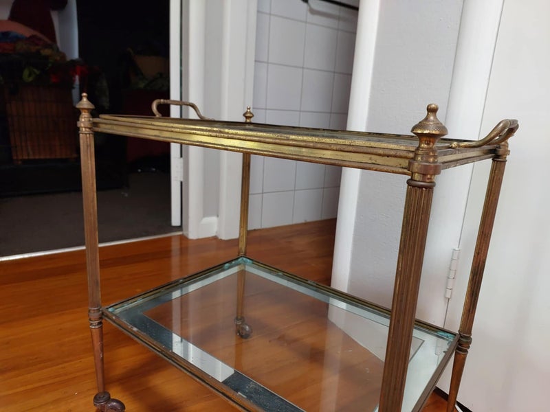 *RARE* Brass Bar Cart | Tea Trolley | Mirror Glass edges and tapered legs | 1950 Carousel 4