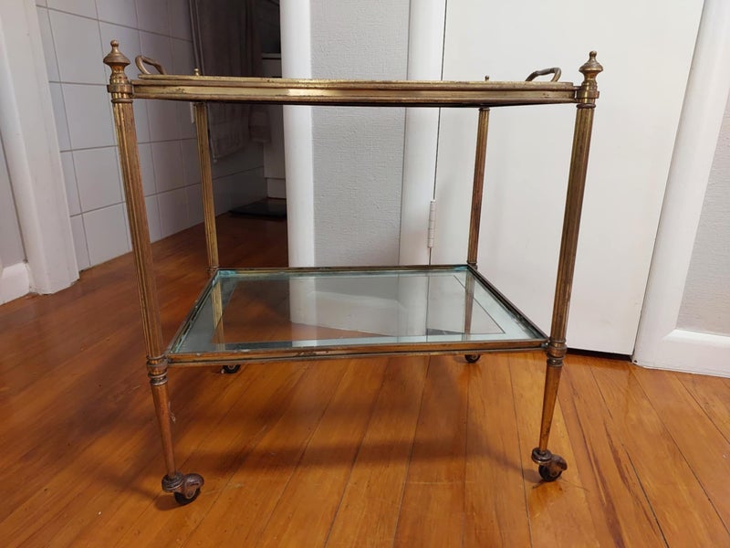 *RARE* Brass Bar Cart | Tea Trolley | Mirror Glass edges and tapered legs | 1950 Carousel 2