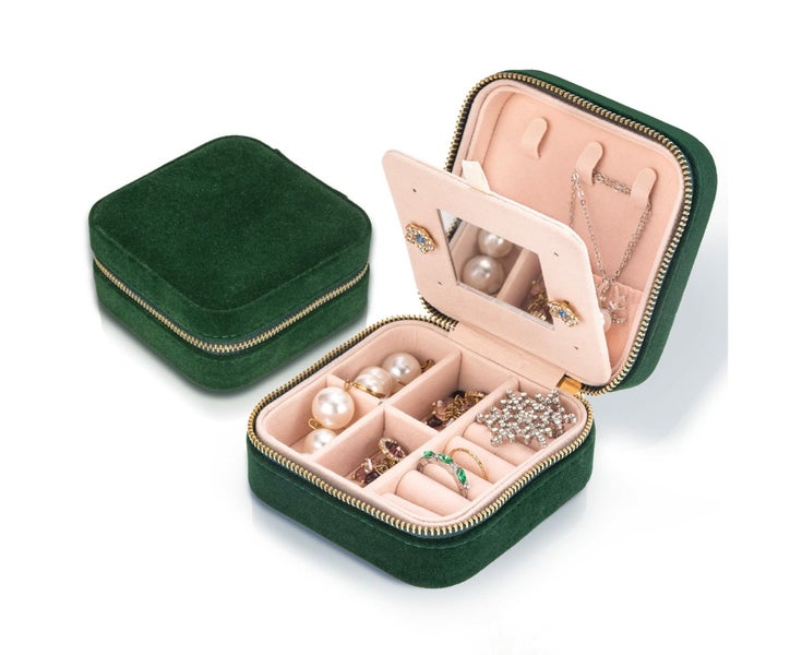 Travel Velvet Jewelry Box with Mirror, Mini Gifts Case for Women Girls, Small Carousel 1