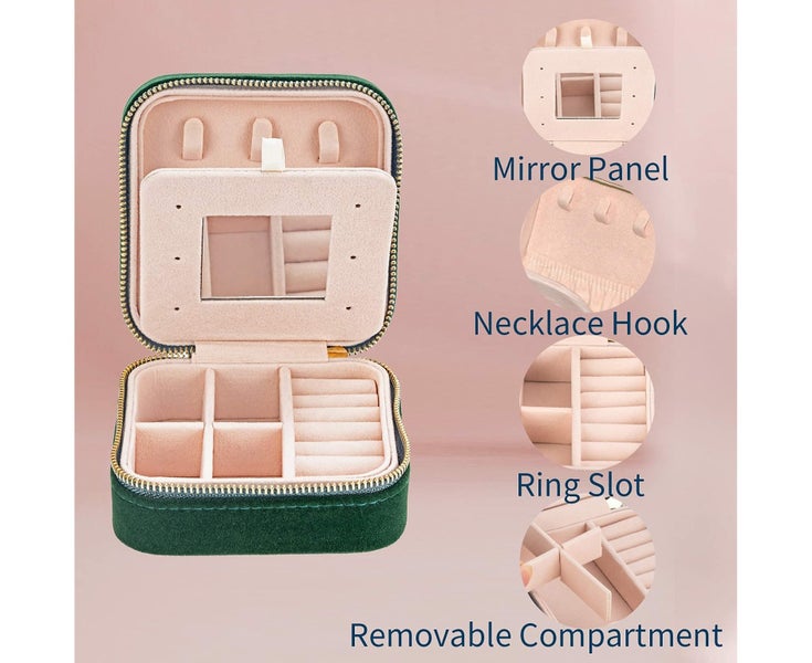 Travel Velvet Jewelry Box with Mirror, Mini Gifts Case for Women Girls, Small Carousel 2