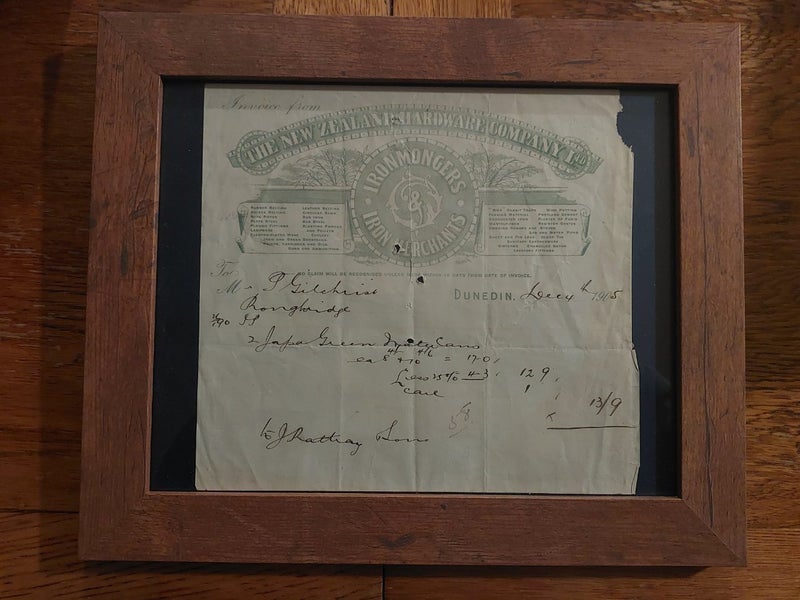 FRAMED DUNEDIN NZ HARDWARE COMPANY INVOICE Carousel 1