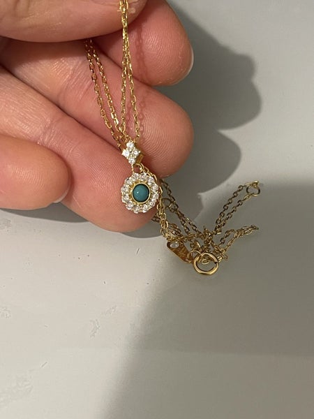 $1 reserve//14Kt Gold-Plated S925 Silver Turquoise Pendant Necklace Carousel 2