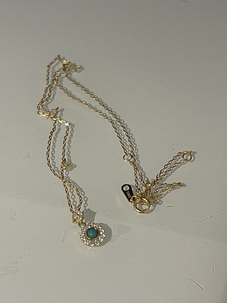 $1 reserve//14Kt Gold-Plated S925 Silver Turquoise Pendant Necklace Carousel 1