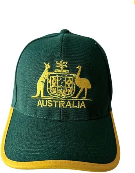Australia Baseball Cap - Green & Gold with Kangaroo & Emu Design, Adjustable Fit Carousel 4
