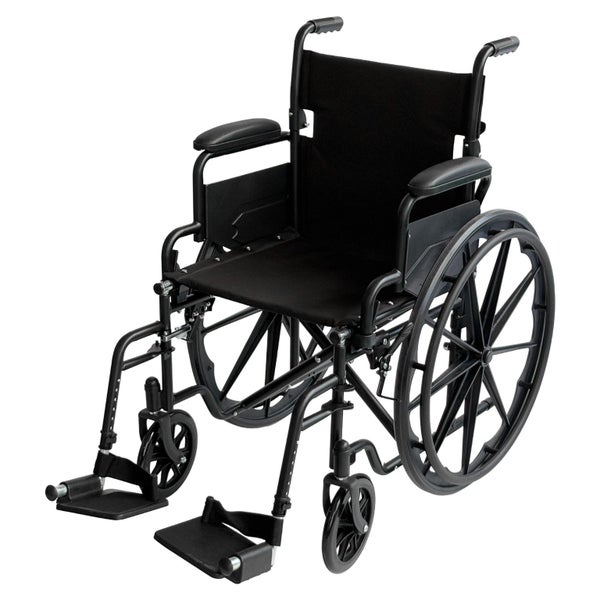 24In Foldable Steel Wheelchair In Black Steel Frame Heavy-Duty Disability Aid Carousel 1