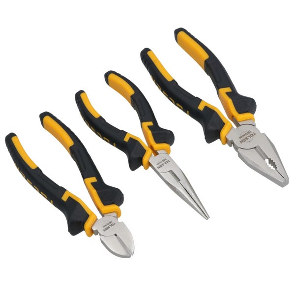 3pc Plier Set Combination / Long Nose / Cutter Snips Cushion Soft PVC Grip Carousel 2