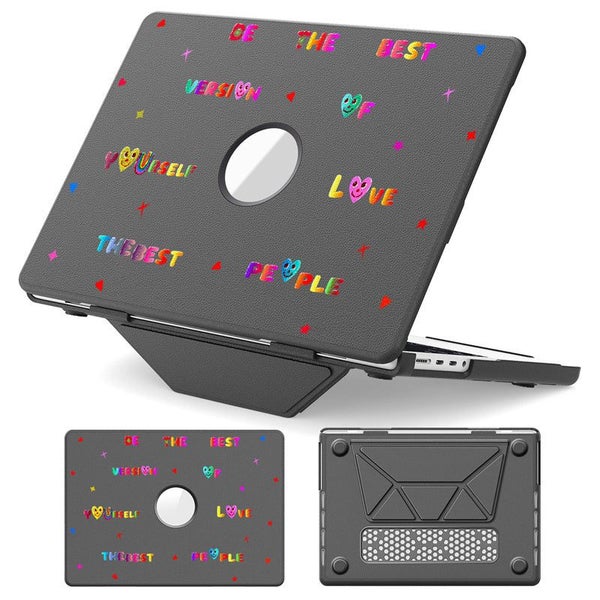 MacBook Pro 14 inch 2021-2024 PU Leather Folding Stand Laptop Case-Heart Grey Carousel 1