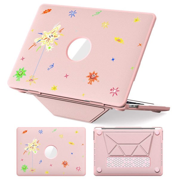 MacBook Pro 13 inch 2018-2022 PU Leather Folding Stand Laptop Case-Spark Pink Carousel 1
