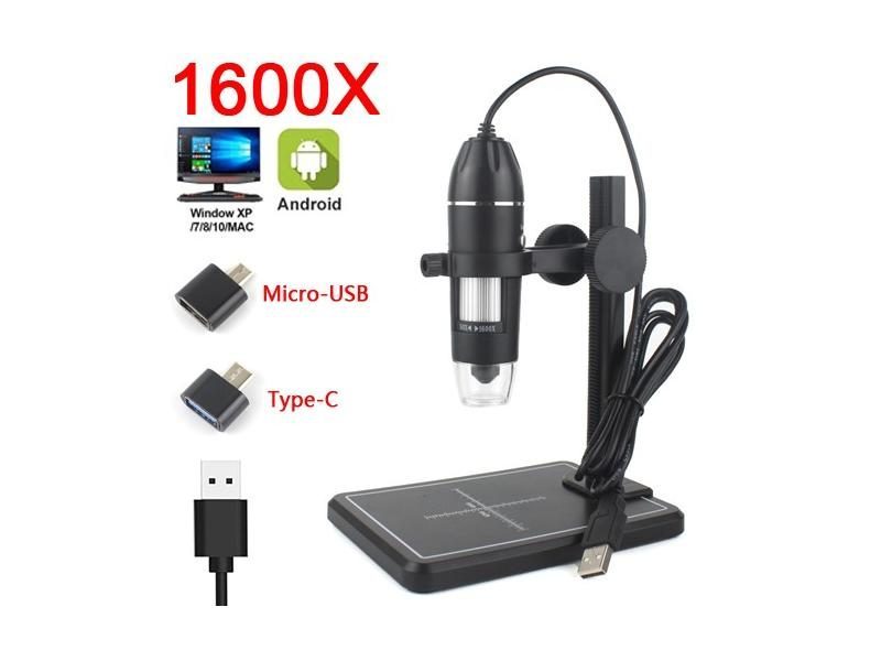 Professional USB Digital Microscope 1000X-1600X 8 LEDs 2MP Magnifier Lift Stand Carousel 1