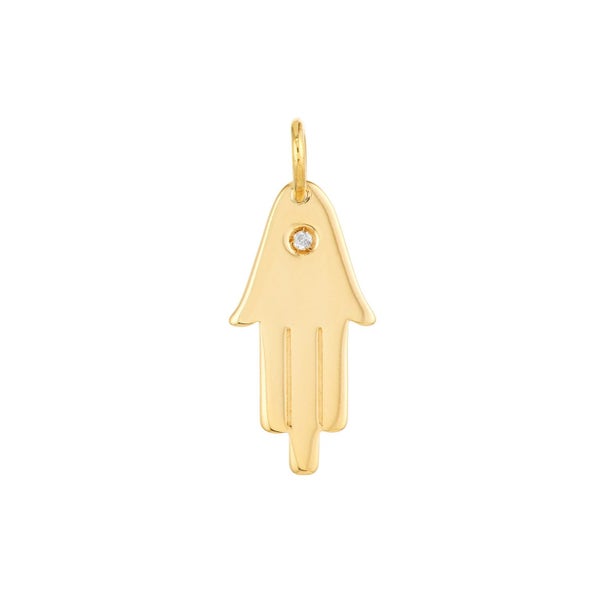 14K Yellow Gold Hamsa Diamond Pendant, 18mm Carousel 1