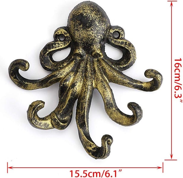 Cast Iron Golden Octopus Key Holder Hook Carousel 2