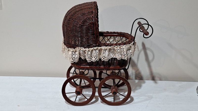 * Cane Wrought Iron Vintage Dolls Pram. Carousel 1