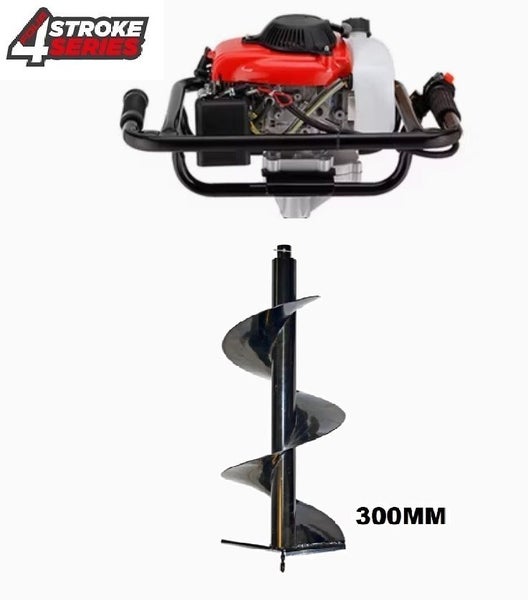 63CC 4 STROKE PETROL POST HOLE BORER 300mm AUGER PETROL ENGINE EARTH AUGER COMBO Carousel 1