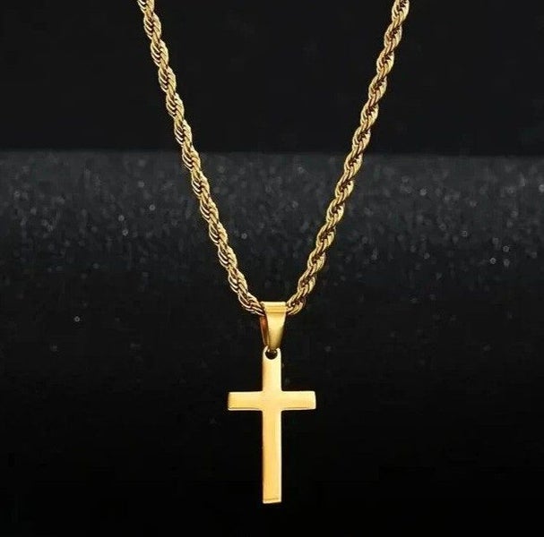 Men's Gold Filled Twisted Link Chain with Cross Pendant in 18K Gold - SALE! Carousel 1