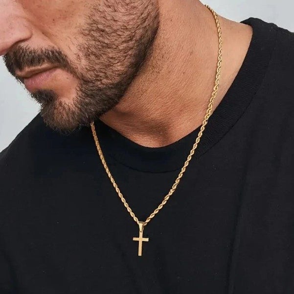 Men's Gold Filled Twisted Link Chain with Cross Pendant in 18K Gold - SALE! Carousel 2