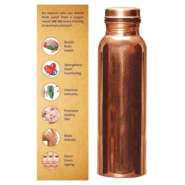 100% Pure Copper Water Bottle for Yoga / Ayurveda Health Benefits Carousel 4