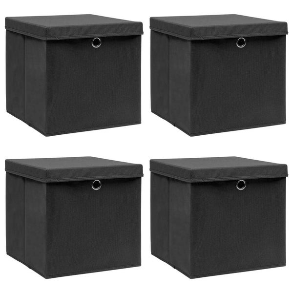 vidaXL Storage Boxes with Lids 4 pcs Black 32x32x32 cm Fabric Carousel 1