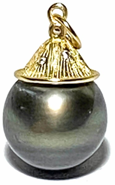 Stunning 11.5x12mm Tahitian Sea Peacock Black Green Pearl Pendant Carousel 2