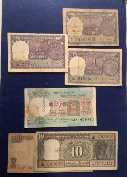 India 1970s Banknotes x 6 - all circulated Carousel 2