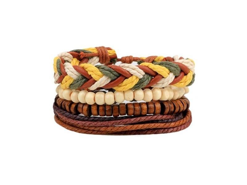 ZOSHI Vintage Tribal Bohemian Wood Beads Men's Leather Bracelet Handmade Carousel 1